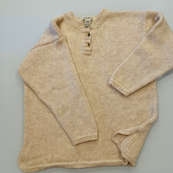 Vintage Eddie Bauer All-Wool Tan Henley Sweater - Picture 1 of 5